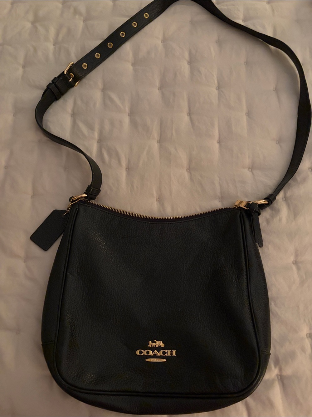 Coach Ellie File Black Leather Gold-Tone Logo Crossbody Bag